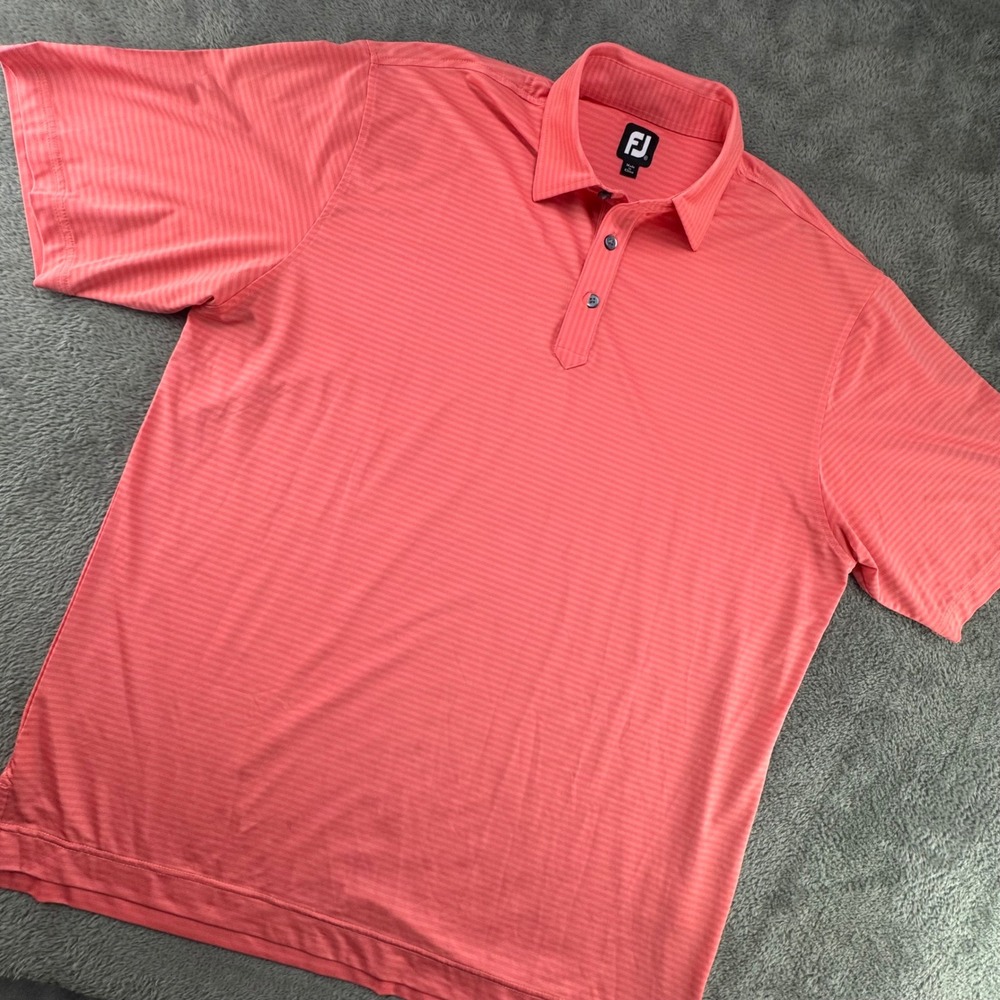FootJoy Golf Polo Mens XL Coral Pink Excellent Striped Short Sleeve Performance